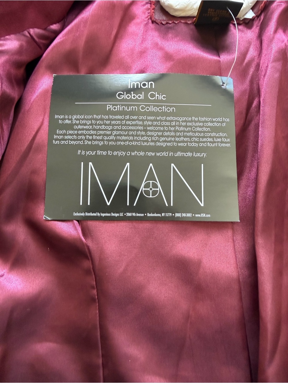 IMAN Wine Red Leather Moto Jacket with Knit Sides - Picture 4 of 12